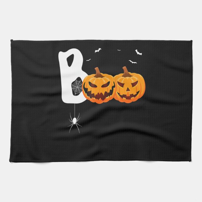 Spider Gift | Halloween Pumpkins Spider Tea Towel (Horizontal)