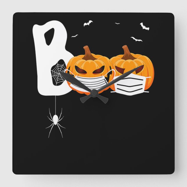 Spider Gift | Halloween Pumpkins Wearing Mask Spi Square Wall Clock (Front)