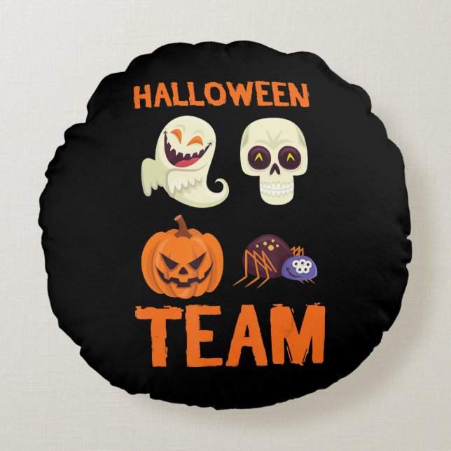 Spider Gift | Halloween Team Pumpkin Ghost Spider Round Cushion (Front)