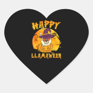 Spider Gift   Happy Llamaween Llama Witch Spider Heart Sticker