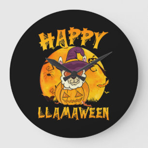 Spider Gift Happy Llamaween Llama Witch Spider Large Clock