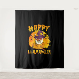 Spider Gift   Happy Llamaween Llama Witch Spider Tapestry