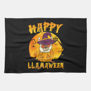 Spider Gift Happy Llamaween Llama Witch Spider Tea Towel