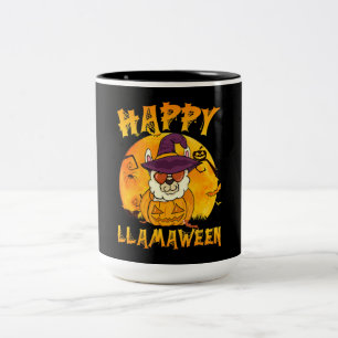 Spider Gift Happy Llamaween Llama Witch Spider Two-Tone Coffee Mug