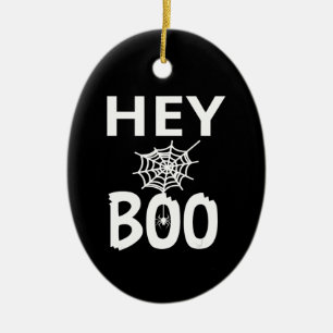 Spider Gift Hey Boo Halloween Funny Spider Web Ceramic Ornament
