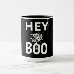 Spider Gift   Hey Boo Halloween Funny Spider Web Two-Tone Coffee Mug