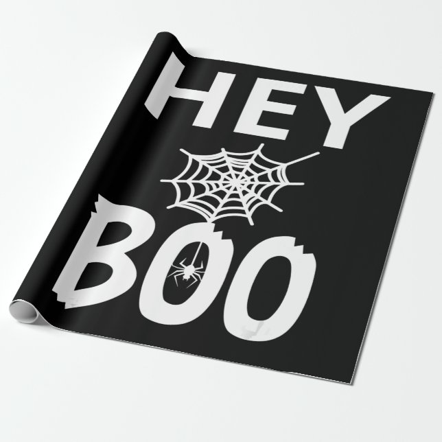 Spider Gift | Hey Boo Halloween Funny Spider Web Wrapping Paper (Unrolled)