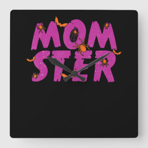 Spider Gift   MOMSTER Spider Net And Bat Halloween Square Wall Clock