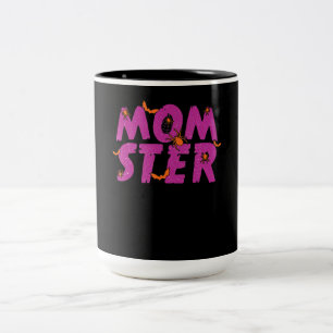 Spider Gift MOMSTER Spider Net And Bat Halloween Two-Tone Coffee Mug