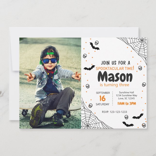 Spider Halloween Birthday Invite with photo (Front)