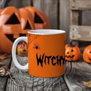 Spider halloween funny orange typography Two-Tone coffee mug