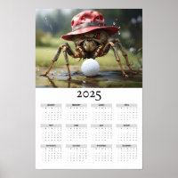 Spider in Red Hat Playing Golf Wall Calendar 