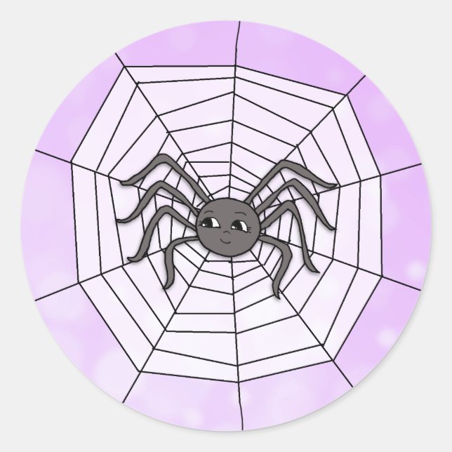 Spider in spider web purple Halloween Classic Round Sticker (Front)