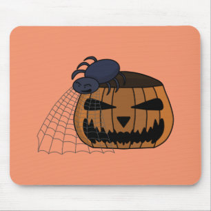 Spider in the web in the halloween pumpkin mouse pad