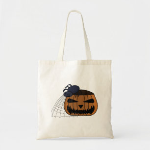 Spider in the web in the halloween pumpkin tote bag