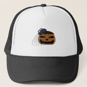 Spider in the web in the halloween pumpkin trucker hat