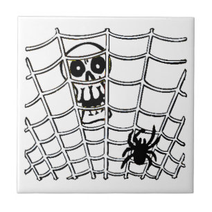 Spider in Web with Skull Halloween Tile