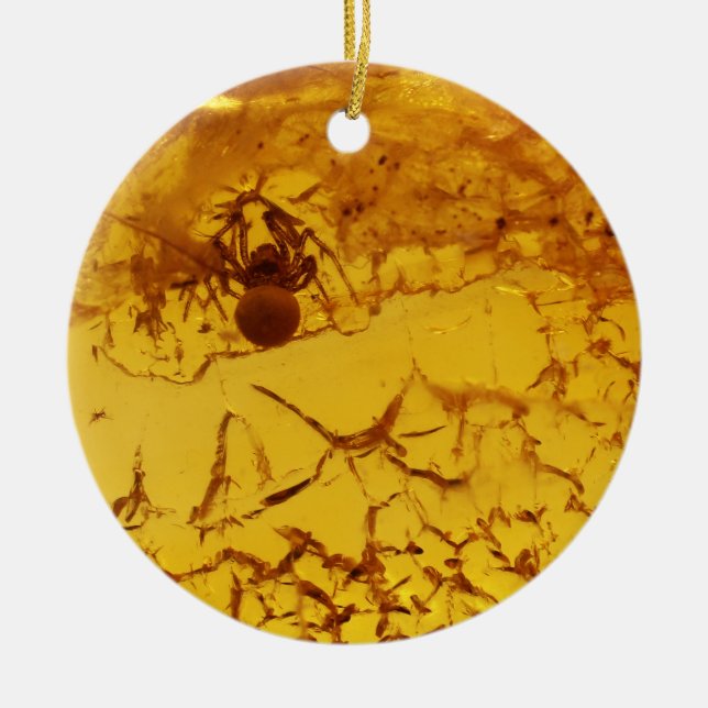 Spider inside amber ceramic tree decoration (Front)