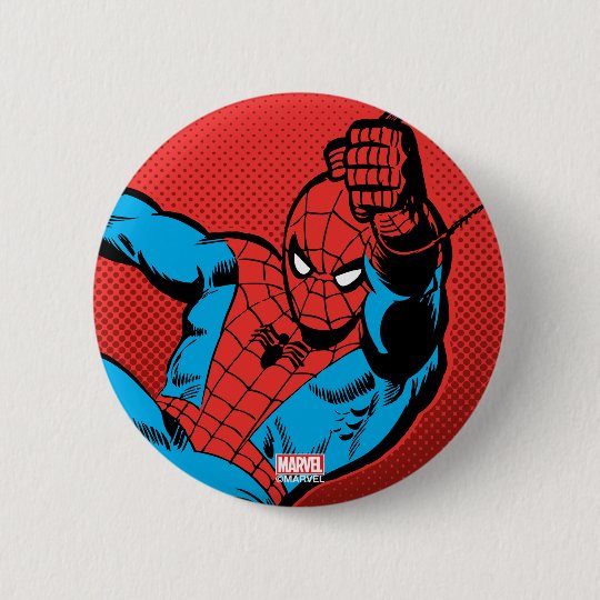 Spider Man Retro Swinging Kick 6 Cm Round Badge Zazzle Com Au