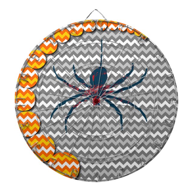 Spider on Grey Chevron Zigzag Pattern Dartboard (Front)