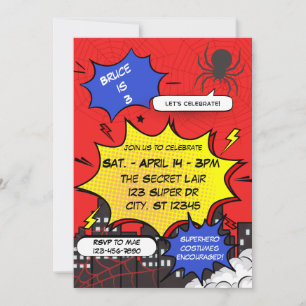 Spider Superhero Comic Birthday Invitation