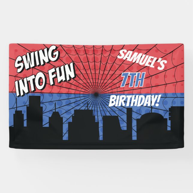Spider Superhero Red and Blue Web Banner (Horizontal)