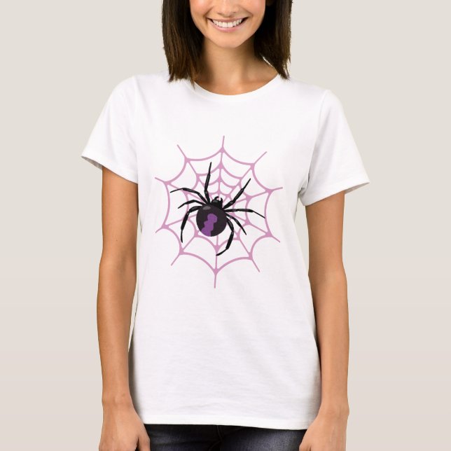 Spider Weaving a Web "Violet Arachnid" Cute Goth T-Shirt (Front)