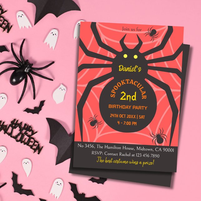 Spider Web 2nd Birthday spooky Halloween Party Invitation (Creator Uploaded)