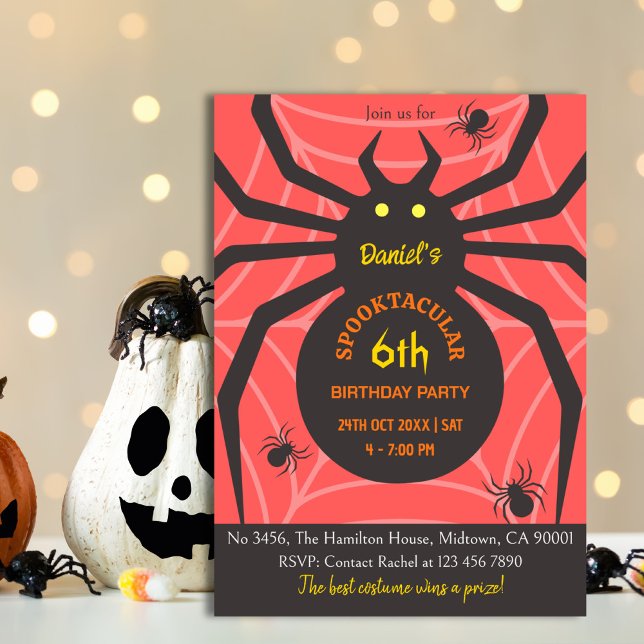 Spider Web 6th Birthday spooky Halloween Party Invitation (Creator Uploaded)