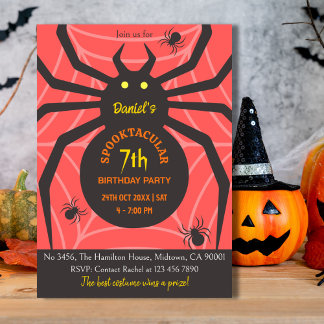 Spider Web 7th Birthday spooky Halloween Party Invitation