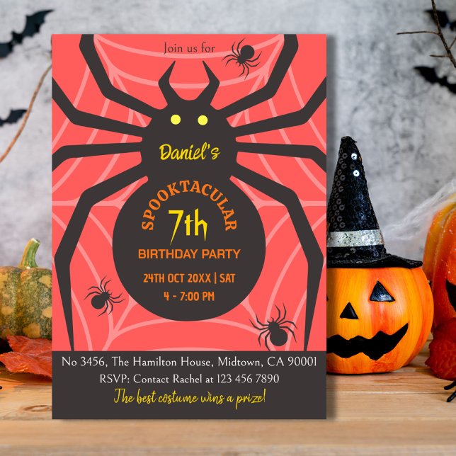 Spider Web 7th Birthday spooky Halloween Party Invitation (Creator Uploaded)
