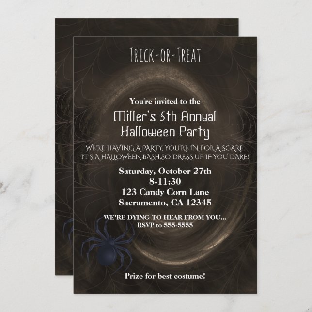 Spider Web Abyss Halloween Party Invitation (Front/Back)