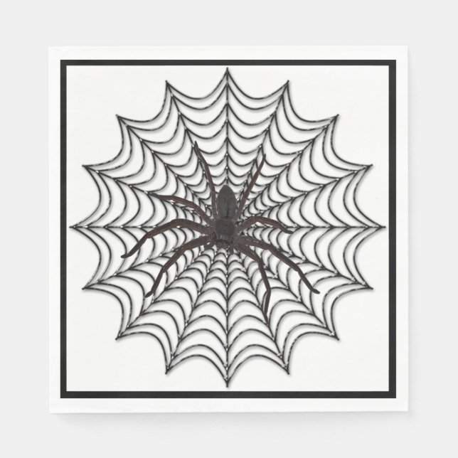 Spider Web And Black Spider Halloween Napkin (Front)