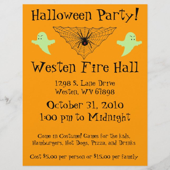 Spider Web and Ghost Halloween Party Flyer (Front)