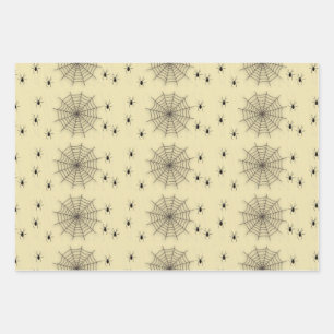 Spider web and spiders on wall wrapping paper sheet