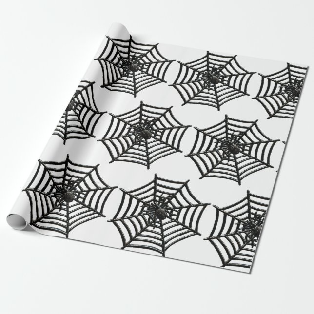 SPIDER WEB BLACK AND WHITE HALLOWEEN GIFT WRAP (Unrolled)