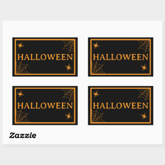 Spider Web Black Orange Halloween Word Rectangular Sticker
