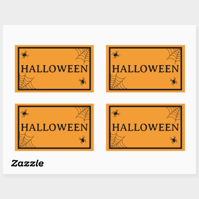 Spider Web Black Orange Halloween Word Rectangular Sticker (Sheet)