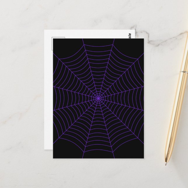 Spider web black purple Halloween pattern Postcard (Front/Back In Situ)