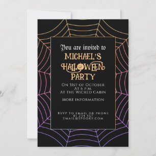 Spider web black purple orange Halloween party Invitation