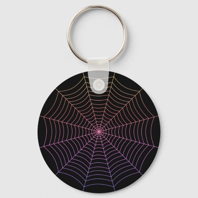 Spider web black purple orange Halloween pattern Key Ring (Front)