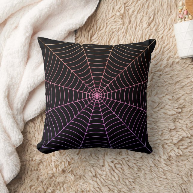 Spider web black purple orange Halloween pattern S Cushion (Blanket)