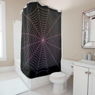 Spider web black purple orange Halloween pattern Shower Curtain