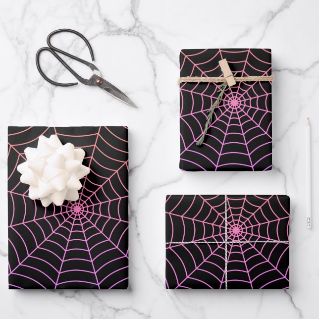 Spider web black purple orange Halloween pattern Wrapping Paper Sheet (Front)
