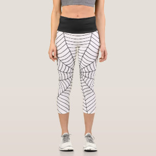 Spider web black white Halloween pattern Capri Leggings