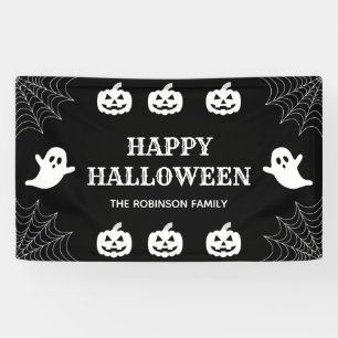 Spider Web Custom Black & White Happy Halloween  Banner
