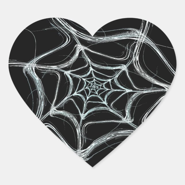Spider Web Fractal Background Heart Sticker (Front)