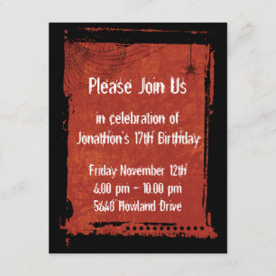 Spider Web Grunge Gothic Birthday Invitations