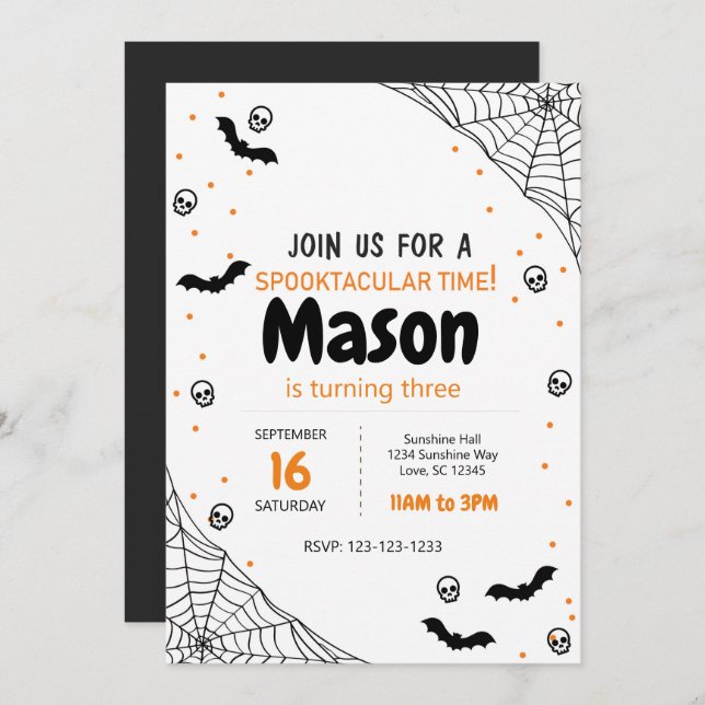Spider Web Halloween Birthday Invite (Front/Back)