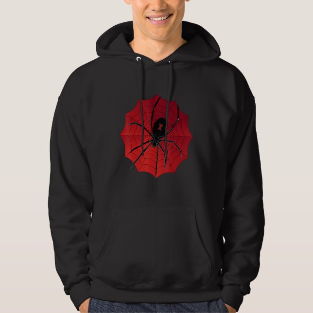 Spider Web Halloween Red Back Widow Hoodie (Front)
